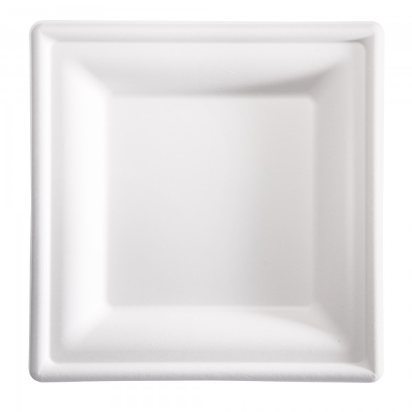 Piatto piano monouso - quadrato - 20 x 20 cm - canna da zucchero - bianco - Signor Bio - conf. 50 pezzi Piatto piano monouso - quadrato - 20 x 20 cm - canna da zucchero - bianco - Signor Bio - conf. 50 pezzi