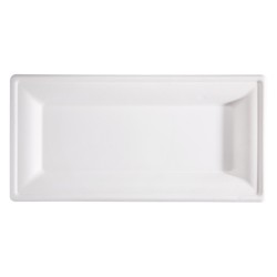 Piatto piano monouso - rettangolare - 26 x 13 cm - canna da zucchero - bianco - Signor Bio - conf. 50 pezzi