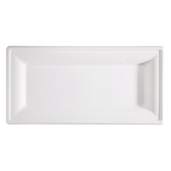 Piatto piano monouso - rettangolare - 26 x 13 cm - canna da zucchero - bianco - Signor Bio - conf. 50 pezzi Piatto piano monouso - rettangolare - 26 x 13 cm - canna da zucchero - bianco - Signor Bio - conf. 50 pezzi