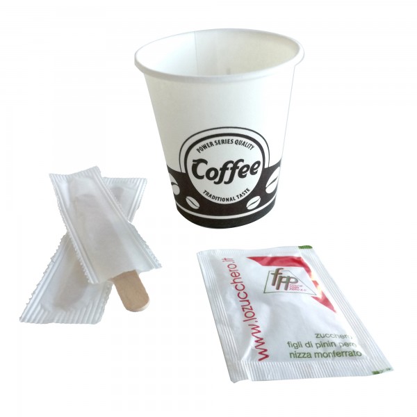 Serving kit - 50 bicchierini + 50 bustine zucchero + 50 palettine - FPP Serving kit - 50 bicchierini + 50 bustine zucchero + 50 palettine - FPP