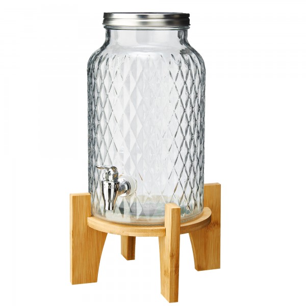 Caraffa con rubinetto - base bamboo - 5,6 L - vetro - trasparente - Leone