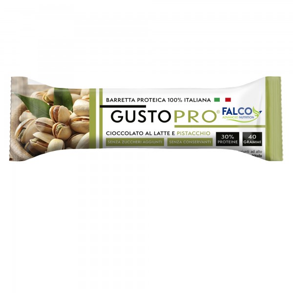 Barretta proteica GustoPro - cioccolato al latte/pistacchio - 40 gr - Falco Barretta proteica GustoPro - cioccolato al latte/pistacchio - 40 gr - Falco