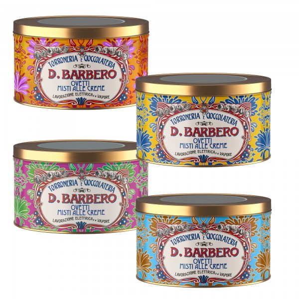 Ovetti misti alle creme - in scatola di metallo - gusto caffE', amaretto e torroncino - 150 gr - Barbero Ovetti misti alle creme - in scatola di metallo - gusto caffE', amaretto e torroncino - 150 gr - Barbero