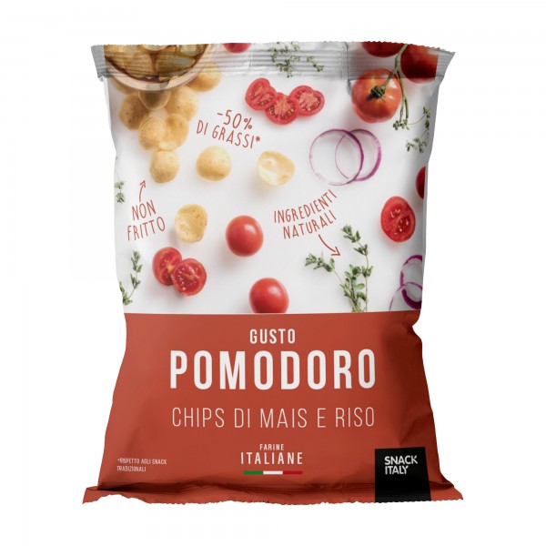Chips di mais e riso al pomodoro - 70 gr - Snack Italy Chips di mais e riso al pomodoro - 70 gr - Snack Italy