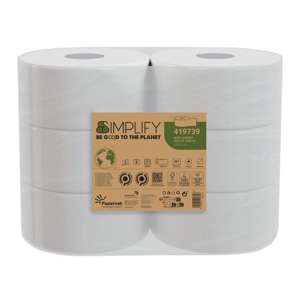 Carta igienica MiniJumbo Simplify - 2 veli - 15 gr - goffratura mini - 557 strappi - Papernet Carta igienica MiniJumbo Simplify - 2 veli - 15 gr - goffratura mini - 557 strappi - Papernet