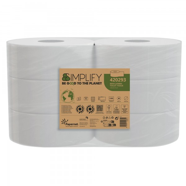 Carta igienica MaxiJumbo Simplify - 2 veli - 15 gr - goffratura micro - 1305 strappi - Papernet Carta igienica MaxiJumbo Simplify - 2 veli - 15 gr - goffratura micro - 1305 strappi - Papernet