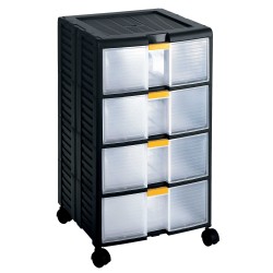 Cassettiera portautensili modulare Store-Age - 4 cassetti - con maniglia e ruote - 39,1 x 39 x 62,9 cm - PPL - trasparente/nero - Terry