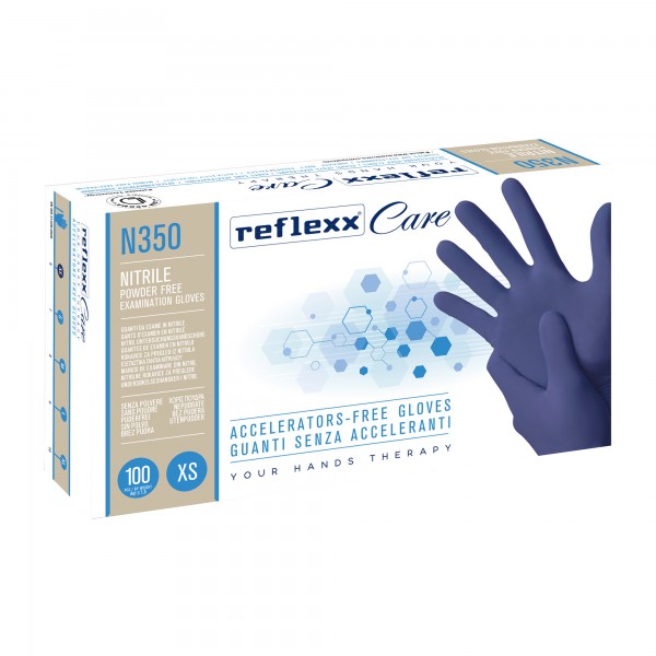 Guanti nitrile ipoallergenici N350 - senza acceleranti - taglia XS - blu - Reflexx - conf. 100 pezzi