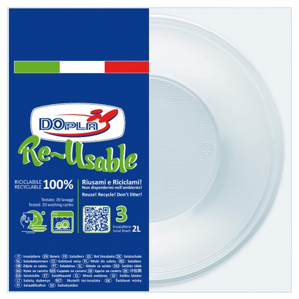 Insalatiera riutilizzabile - rotonda - diametro 13,5 cm - 2 L - PS reuse - bianco - Dopla - conf. 3 pezzi Insalatiera riutilizzabile - rotonda - diametro 13,5 cm - 2 L - PS reuse - bianco - Dopla - conf. 3 pezzi