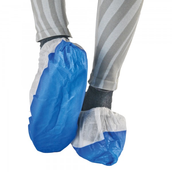 Sovrascarpe monouso Dual Barrier - antiscivolo - taglia unica - PLP - bianco/blu - Worker - conf. 50 pezzi Sovrascarpe monouso Dual Barrier - antiscivolo - taglia unica - PLP - bianco/blu - Worker - conf. 50 pezzi