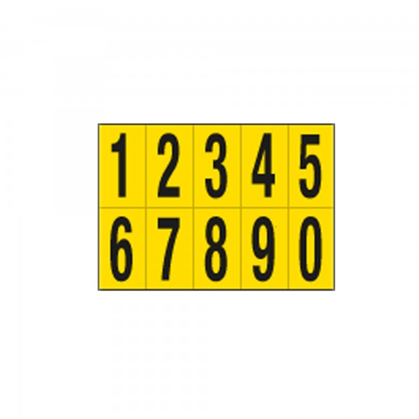 Numeri adesivi da 0 a 9 - in PVC - 70 x 124 mm - 10 et/fg - 1 foglio - nero/giallo