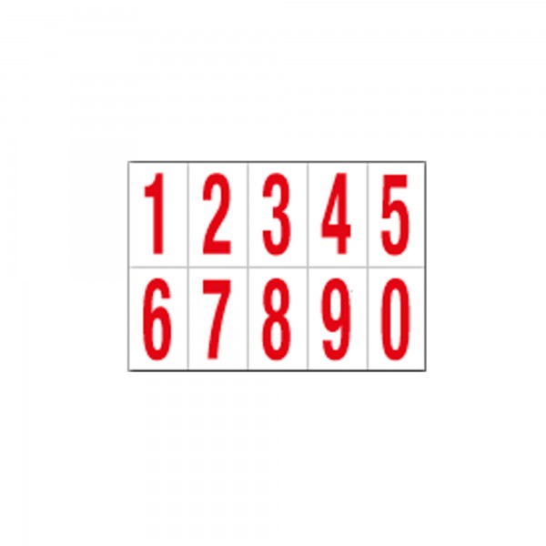 Numeri adesivi da 0 a 9 - in PVC - 70 x 124 mm - 10 et/fg - 1 foglio - rosso/bianco
