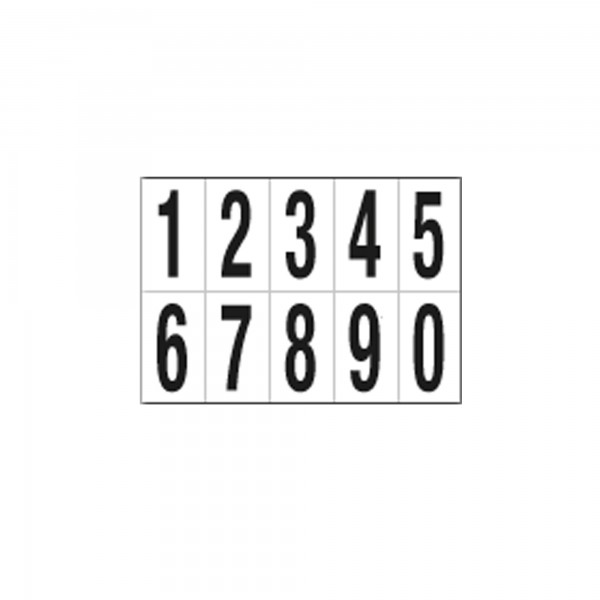 Numeri adesivi da 0 a 9 - in PVC - 70 x 124 mm - 10 et/fg - 1 foglio - nero/bianco