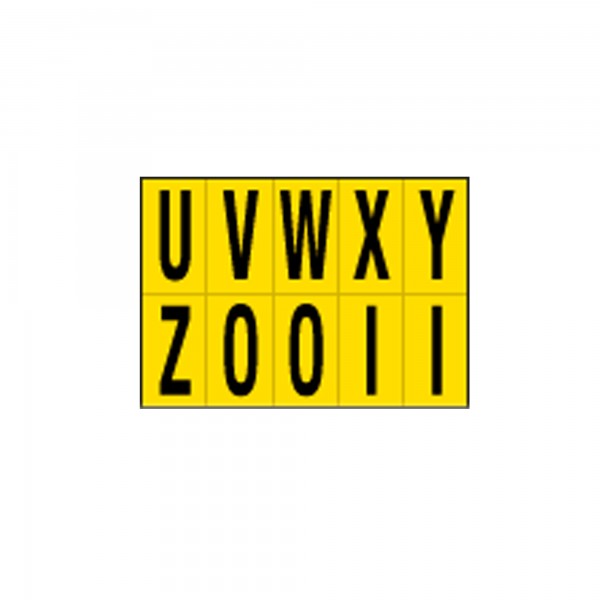 Lettere adesive da U a Z - in PVC - 56 x 99 mm - 10 et/fg - 1 foglio - nero/giallo