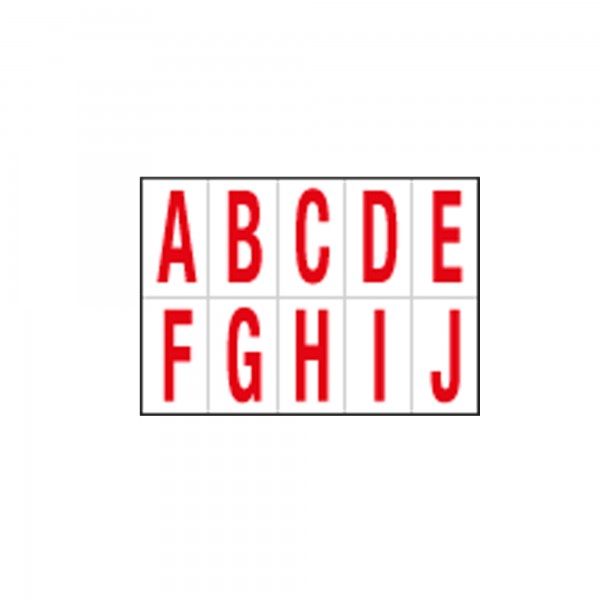 Lettere adesive da A a J - in PVC - 56 x 99 mm - 10 et/fg - 1 foglio - rosso/bianco Lettere adesive da A a J - in PVC - 56 x 99 mm - 10 et/fg - 1 foglio - rosso/bianco