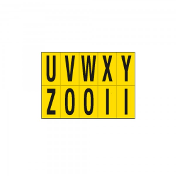 Lettere adesive da U a Z - in PVC - 70 x 124 mm - 10 et/fg - 1 foglio - nero/giallo Lettere adesive da U a Z - in PVC - 70 x 124 mm - 10 et/fg - 1 foglio - nero/giallo