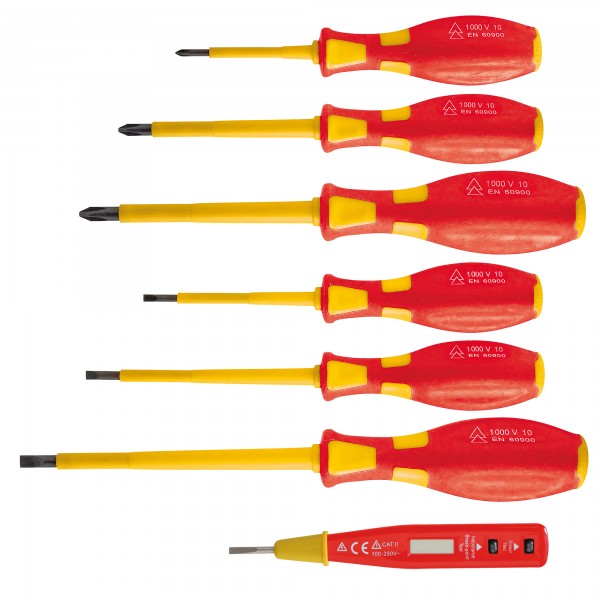 Cacciaviti isolati 1000 V - con cercafase - misure assortite - Valex - conf. 7 pezzi Cacciaviti isolati 1000 V - con cercafase - misure assortite - Valex - conf. 7 pezzi