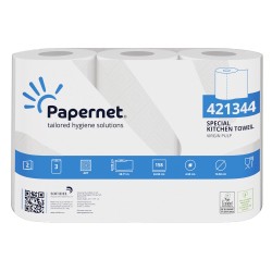 Rotolo asciugatutto professionale - 2 veli - 23 cm x 38,71 m - 158 strappi - bianco - Papernet - pacco 3 rotoli