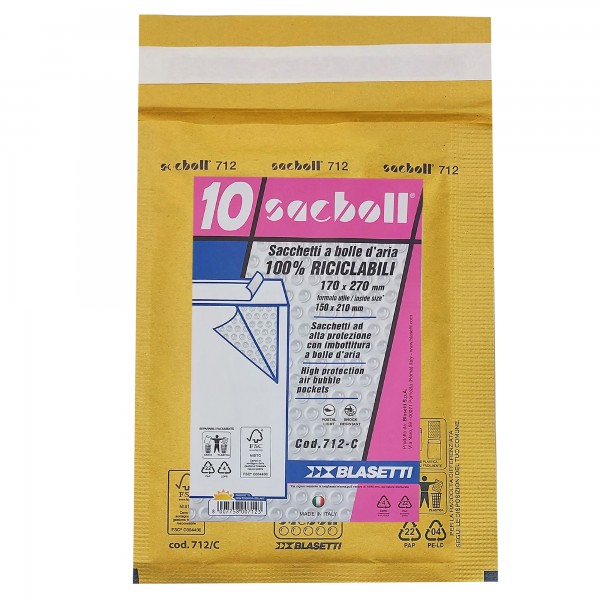 Busta imbottita Sacboll - C (17 x 27 cm) - carta - avana - Blasetti - conf. 10 pezzi Busta imbottita Sacboll - C (17 x 27 cm) - carta - avana - Blasetti - conf. 10 pezzi