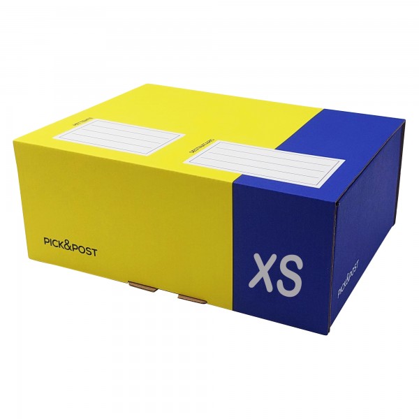 Scatola automontante per ecommerce PICK&Post - XS - 34 x 24 x 6 cm - giallo/blu - Blasetti