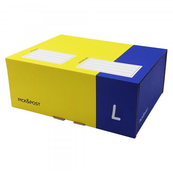 Scatola automontante per ecommerce PICK&Post - L - 40 x 27 x 17 cm - giallo/blu - Blasetti