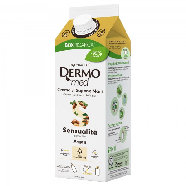 Ricarica crema di sapone mani - carton box - 900 ml - argan - Dermomed Ricarica crema di sapone mani - carton box - 900 ml - argan - Dermomed