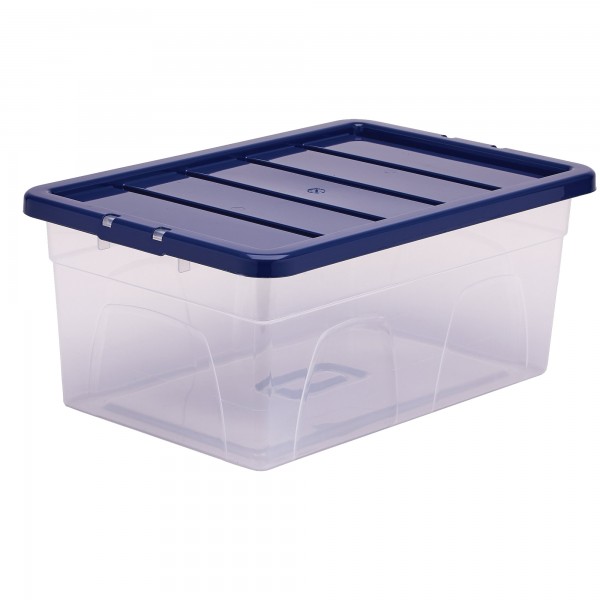Contenitore multiuso Bankers Box - 37 x 56 x 25 cm - 38 L - PP - con coperchio blu - trasparente - Fellowes
