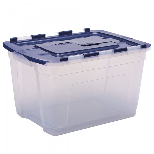 Contenitore multiuso Bankers Box - 43 x 59 x 35 cm - 55 L - PP - con coperchio a cerniera blu - trasparente - Fellowes