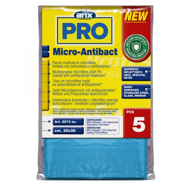 Panno multiuso Micro-Antibact - 35 x 38 cm - blu - Arix - conf. 5 pezzi Panno multiuso Micro-Antibact - 35 x 38 cm - blu - Arix - conf. 5 pezzi