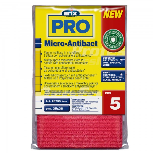 Panno multiuso Micro-Antibact - 35 x 38 cm - rosa - Arix - conf. 5 pezzi