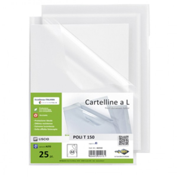 Cartelline a L Poli 150 - PPL - buccia - 21 x 29,7 cm - trasparente - Sei Rota - conf. 25 pezzi Cartelline a L Poli 150 - PPL - buccia - 21 x 29,7 cm - trasparente - Sei Rota - conf. 25 pezzi