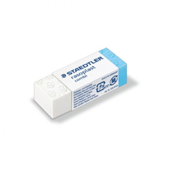 Gomma Combi Rasoplast - 43 x19 x13 mm - blu e bianca - Staedtler - conf. 30 pezzi Gomma Combi Rasoplast - 43 x19 x13 mm - blu e bianca - Staedtler - conf. 30 pezzi
