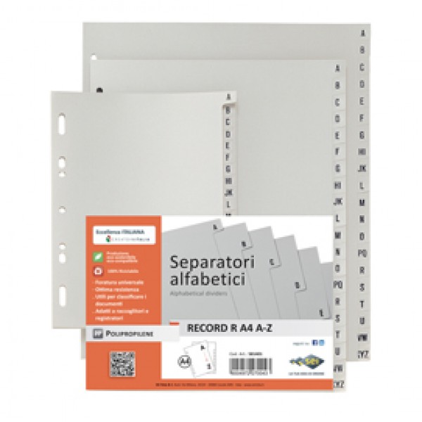 Separatore alfabetico A/Z Record R - PPL - 24,5 x 30 cm - A4 maxi - grigio - Sei Rota Separatore alfabetico A/Z Record R - PPL - 24,5 x 30 cm - A4 maxi - grigio - Sei Rota