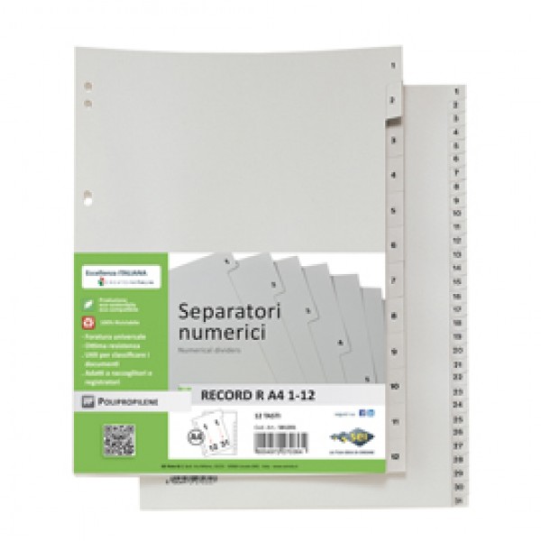 Separatore numerico 1/12 Record R - PPL - 21 x 29.7 cm - A4 - Sei Rota Separatore numerico 1/12 Record R - PPL - 21 x 29.7 cm - A4 - Sei Rota