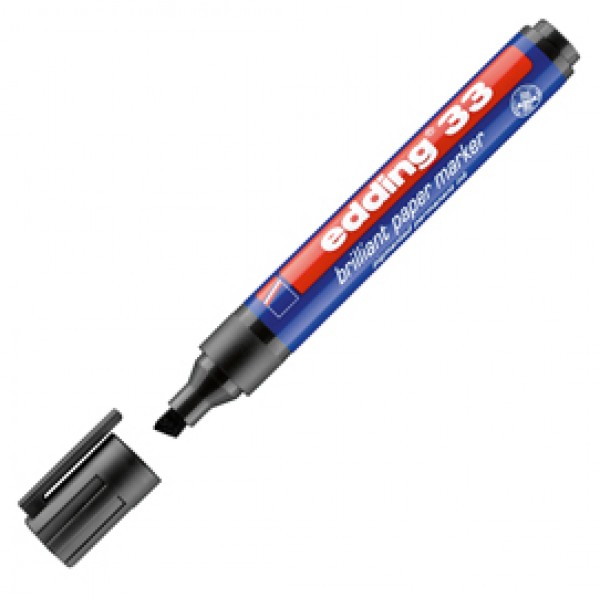 Marcatore 33 a base d'acqua - punta scalpello - 1 - 5 mm - nero - Edding Marcatore 33 a base d'acqua - punta scalpello - 1 - 5 mm - nero - Edding