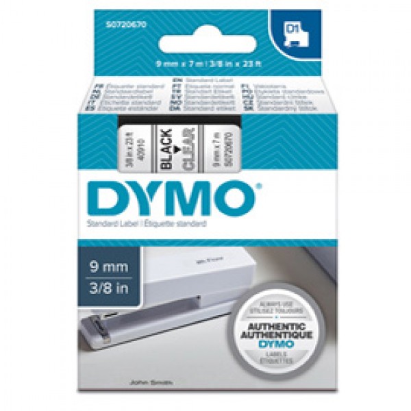 Nastro D1 409100 - 9 mm x 7 mt - nero/trasparente - Dymo Nastro D1 409100 - 9 mm x 7 mt - nero/trasparente - Dymo