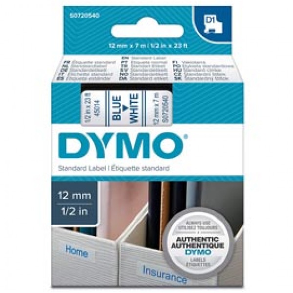 Nastro D1 450140 - 12 mm x 7 mt - blu/bianco - Dymo Nastro D1 450140 - 12 mm x 7 mt - blu/bianco - Dymo