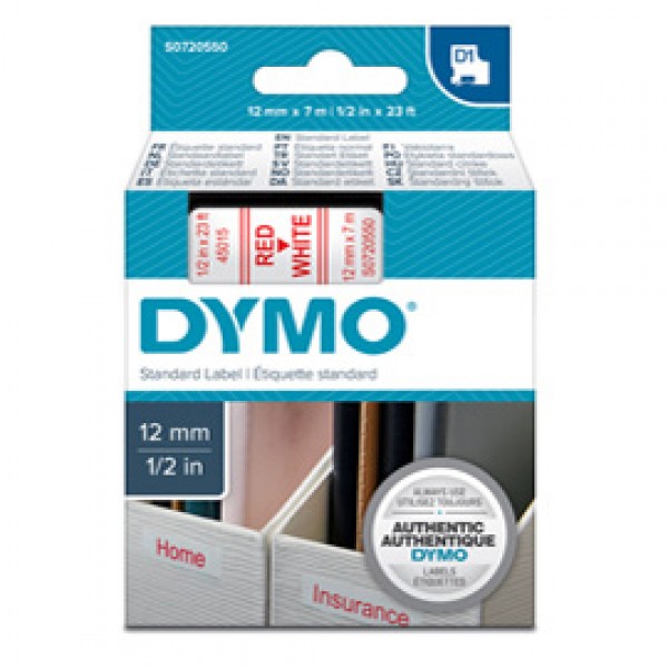 Nastro D1 450150 - 12 mm x 7 mt - rosso/bianco - Dymo Nastro D1 450150 - 12 mm x 7 mt - rosso/bianco - Dymo