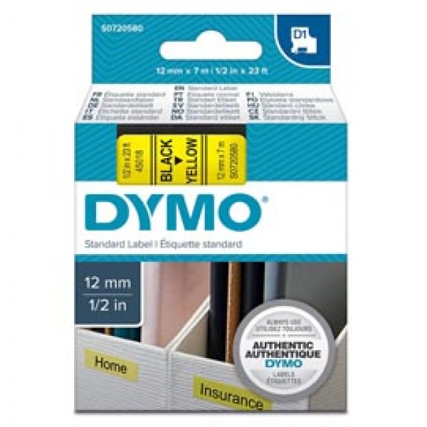 Nastro D1 450180 - 12 mm x 7 mt - nero/giallo - Dymo Nastro D1 450180 - 12 mm x 7 mt - nero/giallo - Dymo