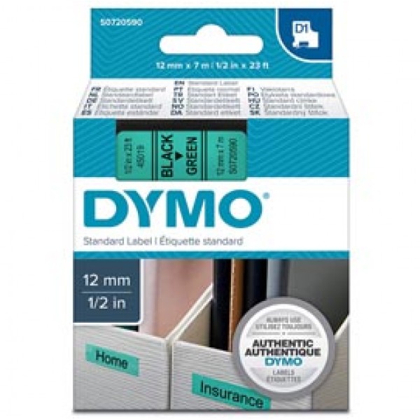 Nastro D1 450190 - 12 mm x 7 mt - nero/verde - Dymo Nastro D1 450190 - 12 mm x 7 mt - nero/verde - Dymo