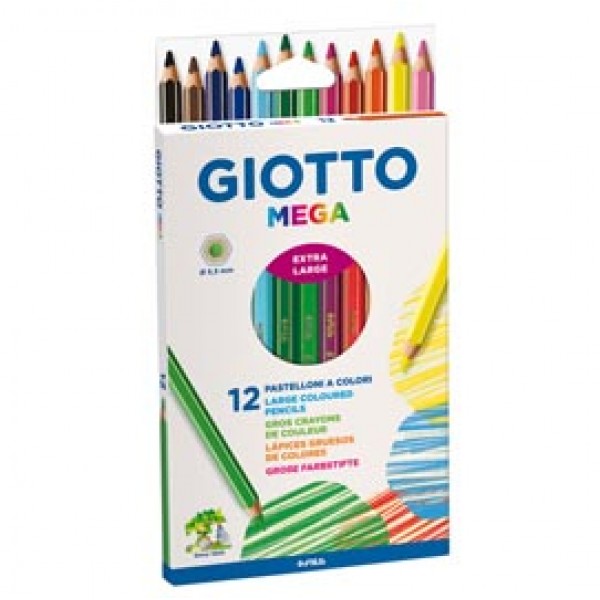Pastelli colorati Mega - esagonale - mina 5,5 mm  - Giotto - conf. 12 pezzi