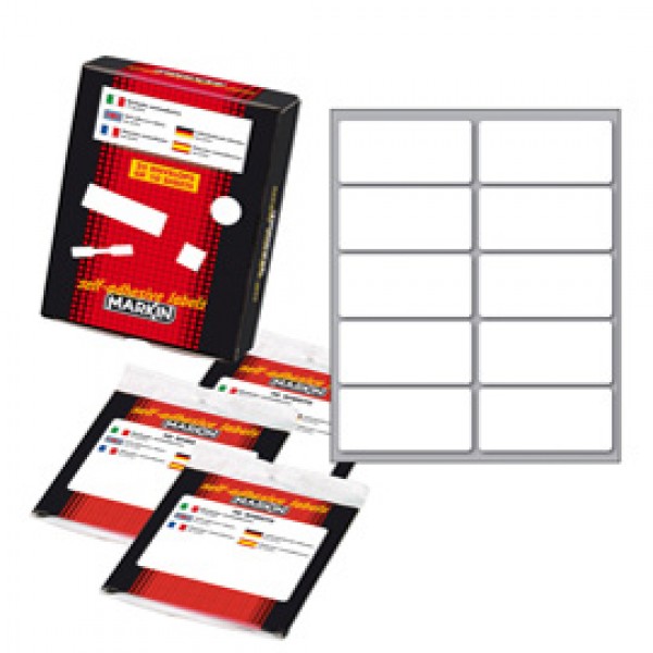 Etichetta adesiva - permanente - rettangolare - 58x27 mm - 10 etichette per foglio - 10 fogli per busta - bianco - Markin Etichetta adesiva - permanente - rettangolare - 58x27 mm - 10 etichette per foglio - 10 fogli per busta - bianco - Markin