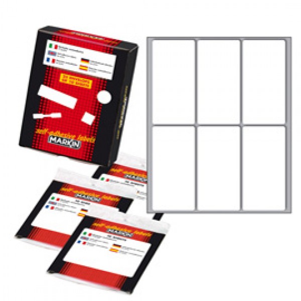 Etichetta adesiva - permanente - rettangolare - 73x37 mm - 6 etichette per foglio - 10 fogli per busta - bianco - Markin Etichetta adesiva - permanente - rettangolare - 73x37 mm - 6 etichette per foglio - 10 fogli per busta - bianco - Markin