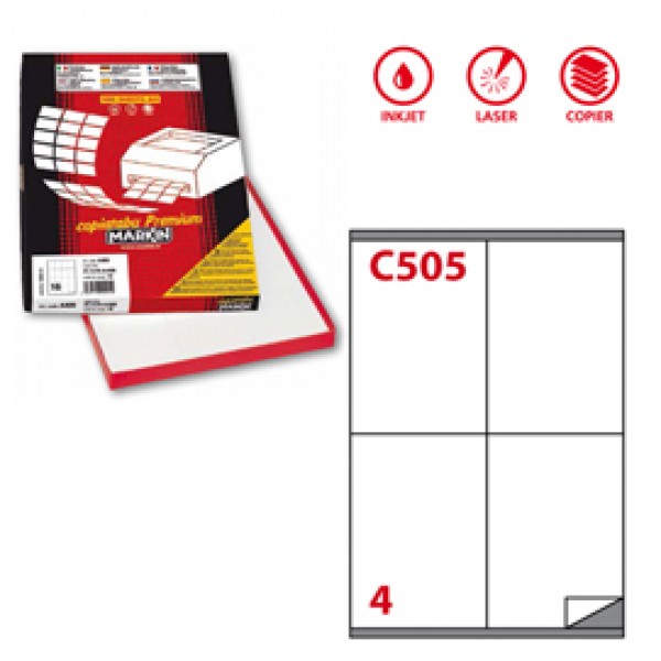 Etichetta adesiva C505 - permanente - 105x140 mm - 4 etichette per foglio - bianco - Markin - scatola 100 fogli A4