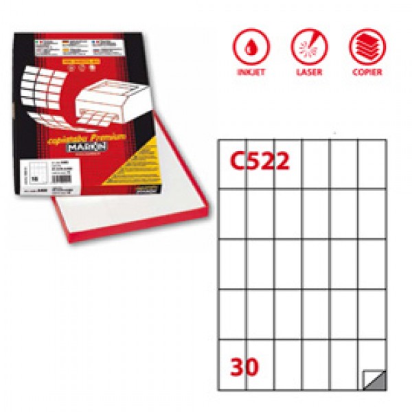 Etichetta adesiva C522 - permanente - 35x59 mm - 30 etichette per foglio - bianco - Markin - scatola 100 fogli A4