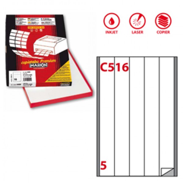 Etichetta adesiva C516 - permanente - 40x297 mm - 5 etichette per foglio - bianco - Markin - scatola 100 fogli A4