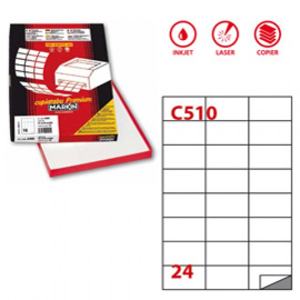 Etichetta adesiva C510 - permanente - 70x37,12 mm - 24 etichette per foglio - bianco - Markin - scatola 100 fogli A4