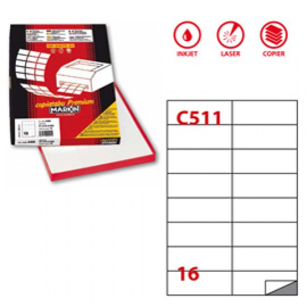 Etichetta adesiva C511 - permanente - 105x37,12 mm - 16 etichette per foglio - bianco - Markin - scatola 100 fogli A4
