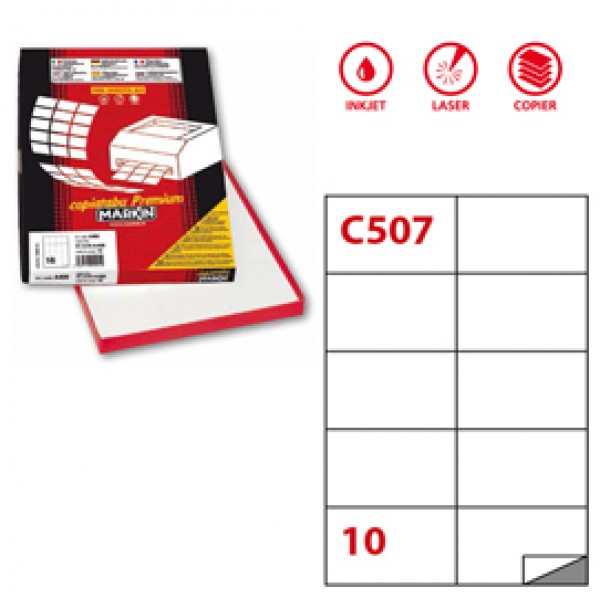 Etichetta adesiva C507 - permanente - 105x59 mm - 10 etichette per foglio - bianco - Markin - scatola 100 fogli A4