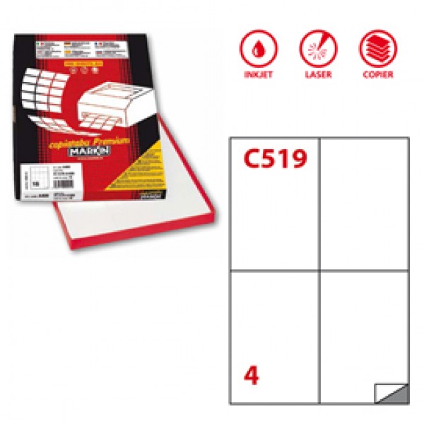 Etichetta adesiva C519 - permanente - 105x148,5 mm - 4 etichette per foglio - bianco - Markin - scatola 100 fogli A4
